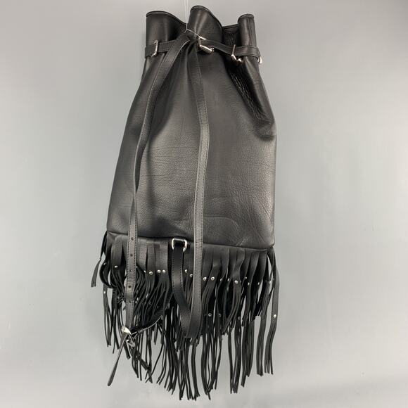 ROBERTO CAVALLI Black Leather Studded Fring Bucket Backpack - Picture 4 of 8